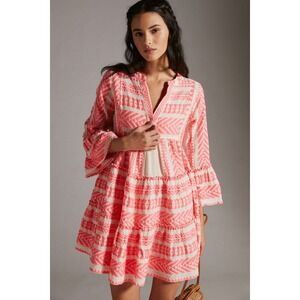 Devotion Twins Anthropologie Ella Coral‎ Geometric Print Boho Shift Dress XS